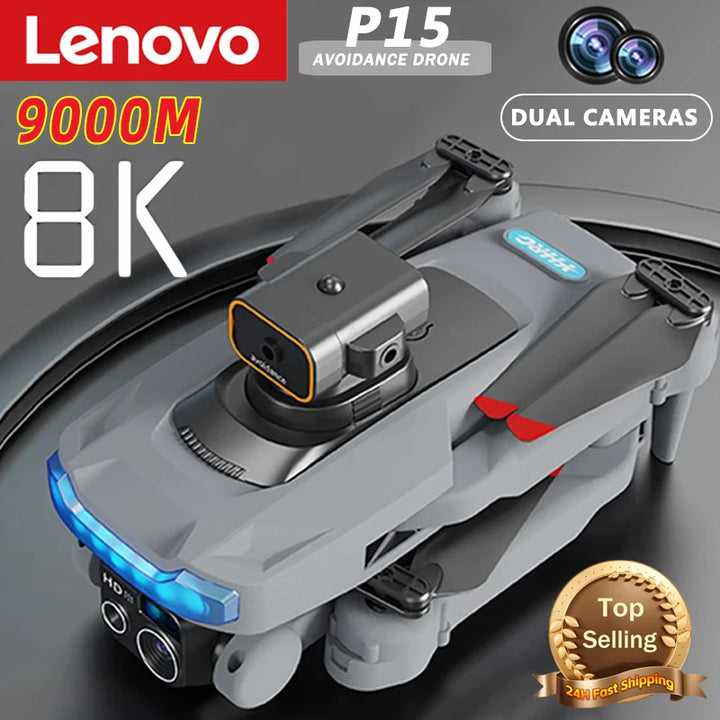 Nuevo dron Lenovo P15 profesional con GPS 8K, cámara dual, sistema de evitación de obstáculos, posicionamiento de flujo óptico, sin escobillas, RC mejorado de 9000 m