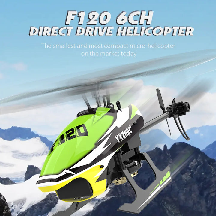 Helicóptero RC Parkten F120 2.4G, 6 canales, giroscopio de 6 ejes, motor dual sin escobillas 3D6G, dron acrobático para juguetes de adultos