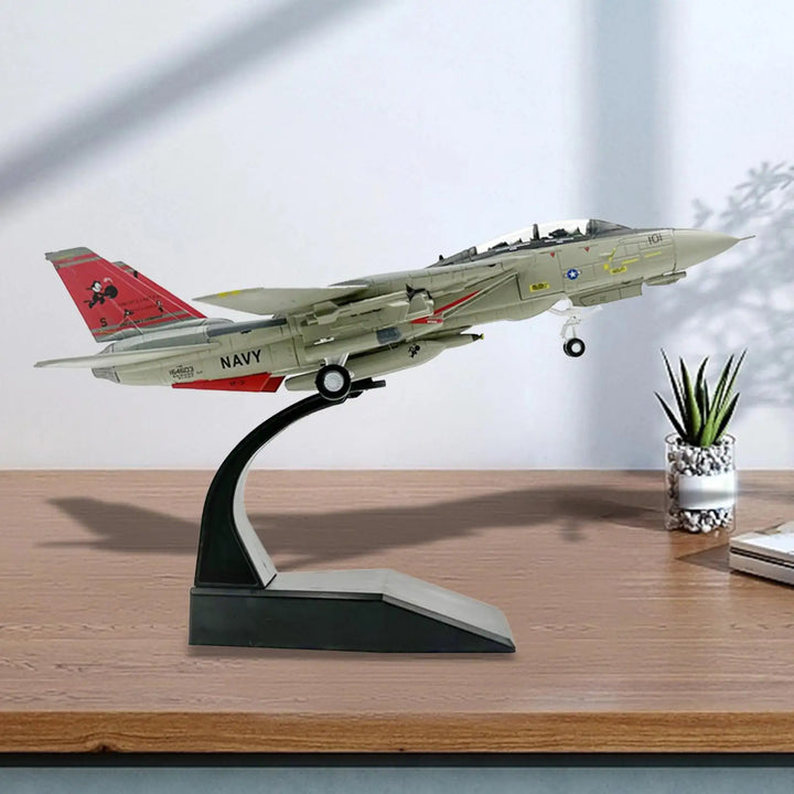 Modelo de avión portaaviones estadounidense F-14 a escala 1:100, modelo de fundición a presión, regalos para adultos, colección con base para dormitorio, estante de oficina, mueble de TV, cafetería